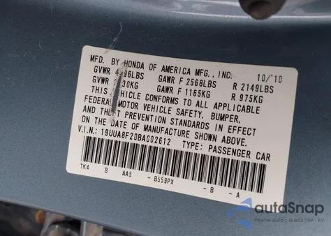 2011 Acura Tl 3.5 из США, поврежденный, VIN 19UUA8F20BA002612